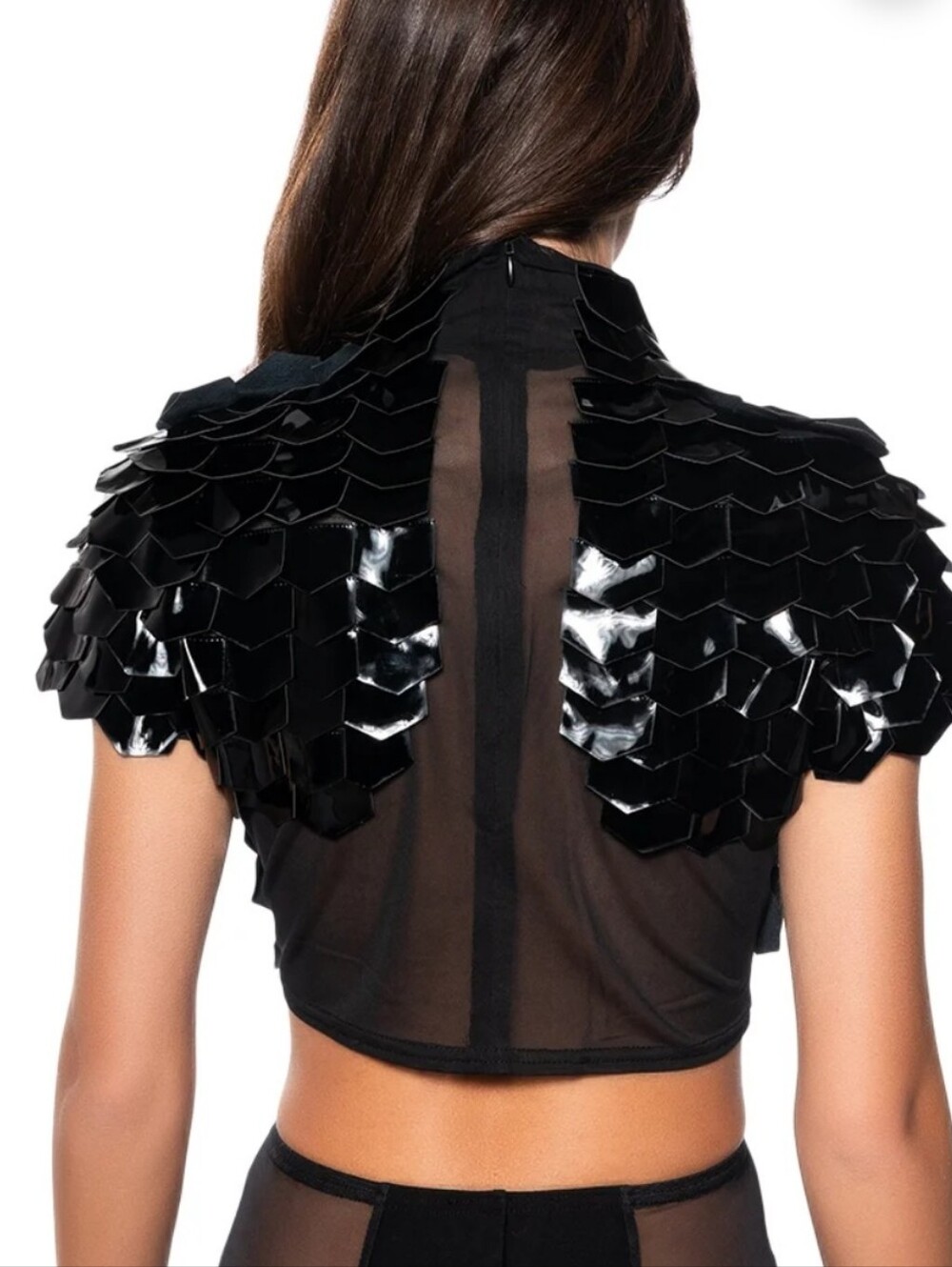 AKIRA In Bloom Black Faux Leather Floral Crop Top Size Large NWT - Picture 12 of 16